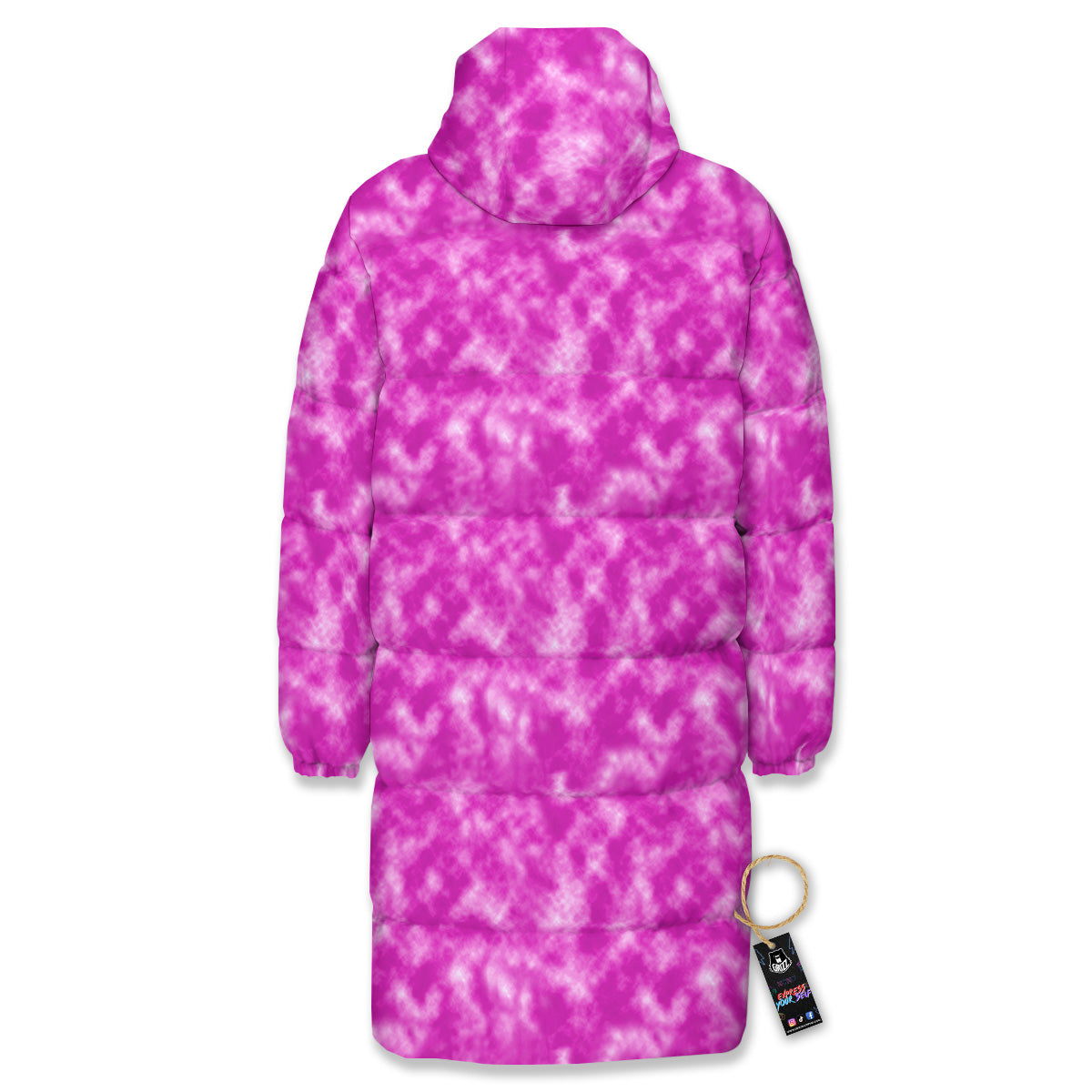 Tie Dye Hot Pink Print Pattern Long Down Jacket-grizzshop