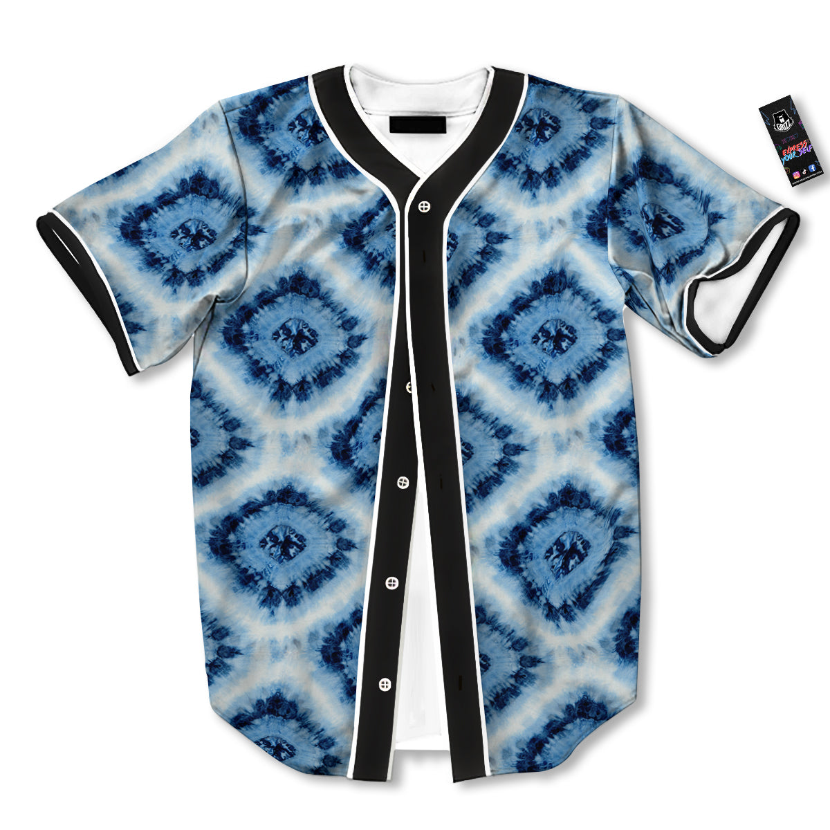Tie Dye Indigo Color Blue Print Baseball Jersey-grizzshop