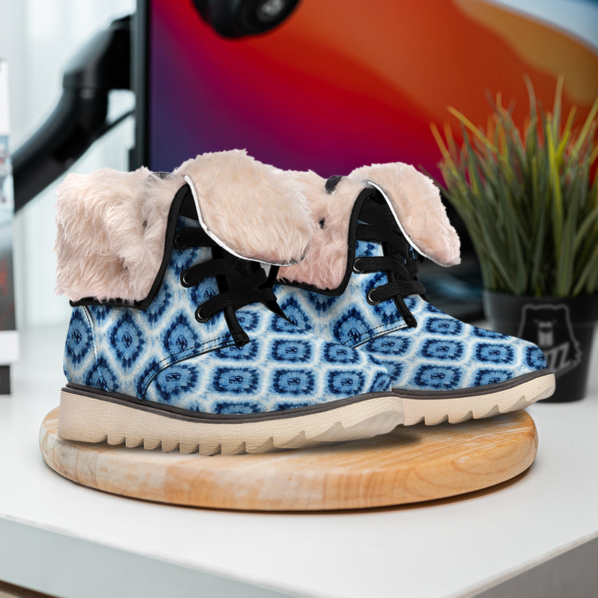Tie Dye Indigo Color Blue Print Snow Boots-grizzshop