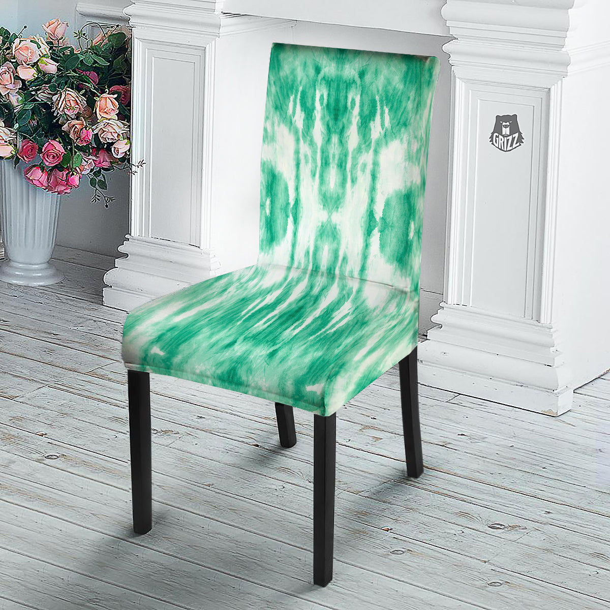 Tie Dye Mint Green Watercolor Print Dining Chair Slipcover-grizzshop