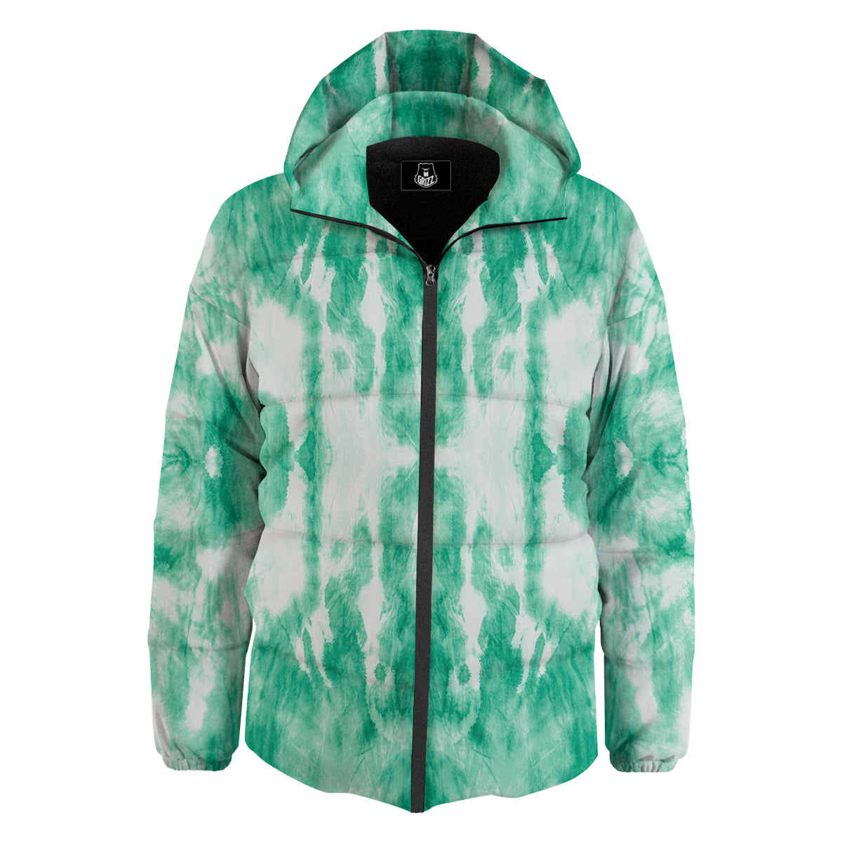 Tie Dye Mint Green Watercolor Print Down Jacket-grizzshop