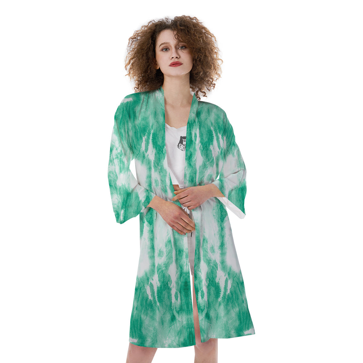 Tie Dye Mint Green Watercolor Print Kimono-grizzshop