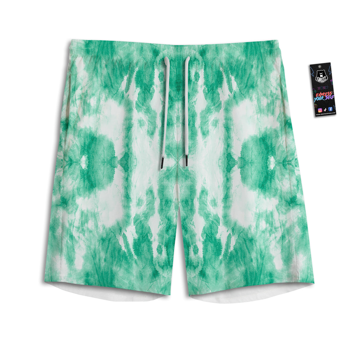 Tie Dye Mint Green Watercolor Print Men's Athletic Shorts