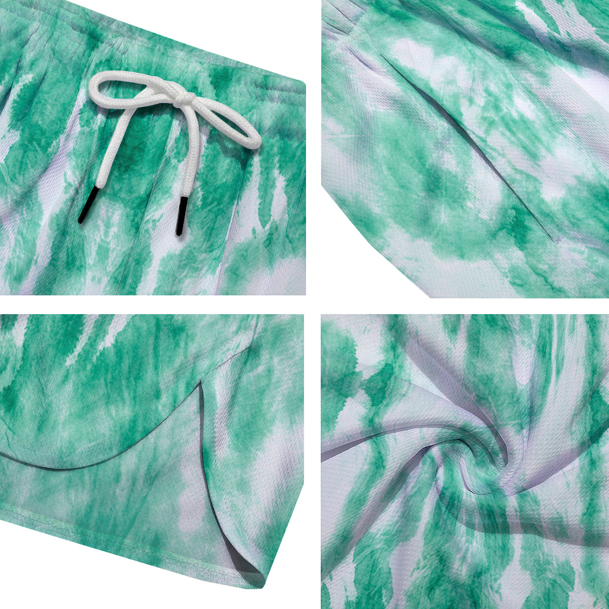 Tie Dye Mint Green Watercolor Print Men's Running Shorts-grizzshop