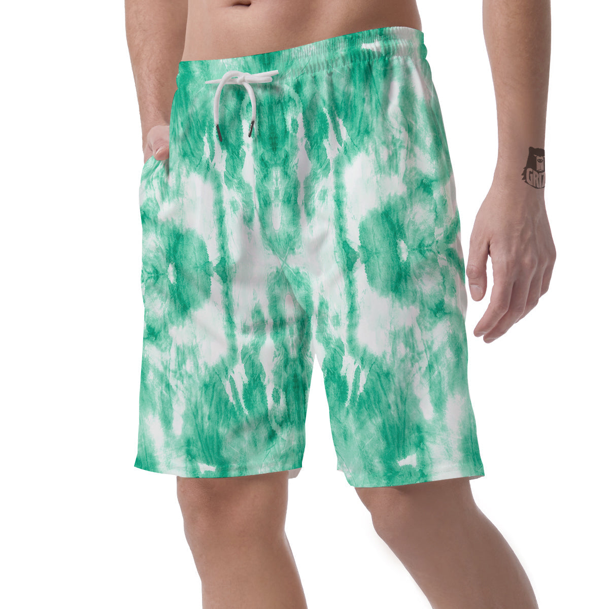 Tie Dye Mint Green Watercolor Print Men's Shorts-grizzshop
