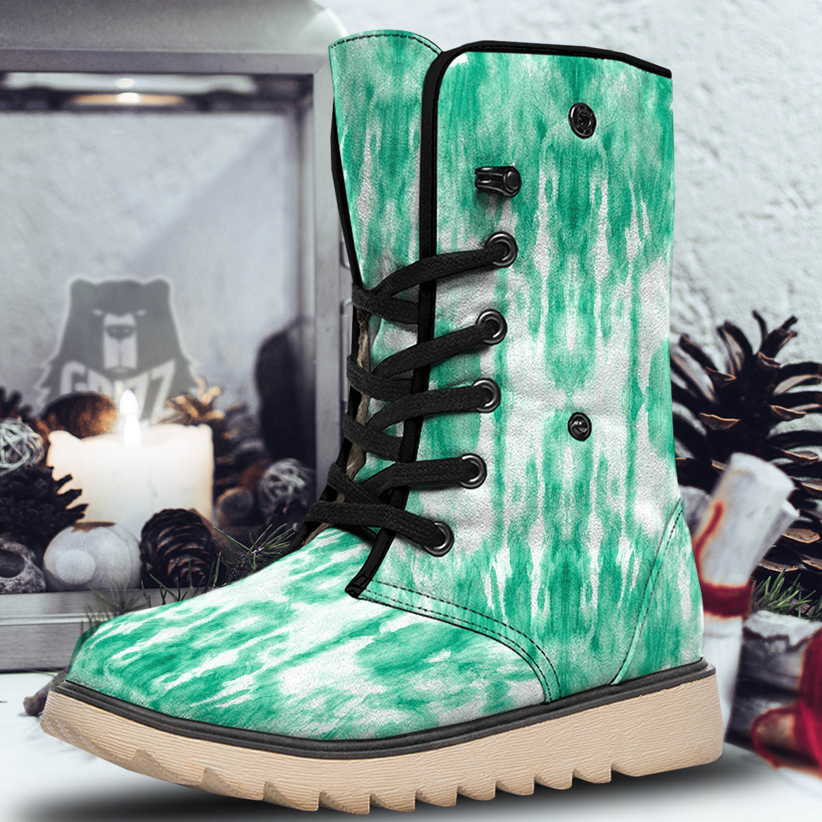 Tie Dye Mint Green Watercolor Print Snow Boots-grizzshop