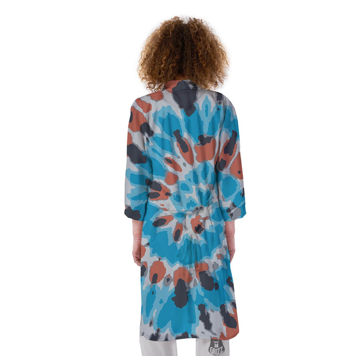 Tie Dye Orange And Blue Print Kimono-grizzshop