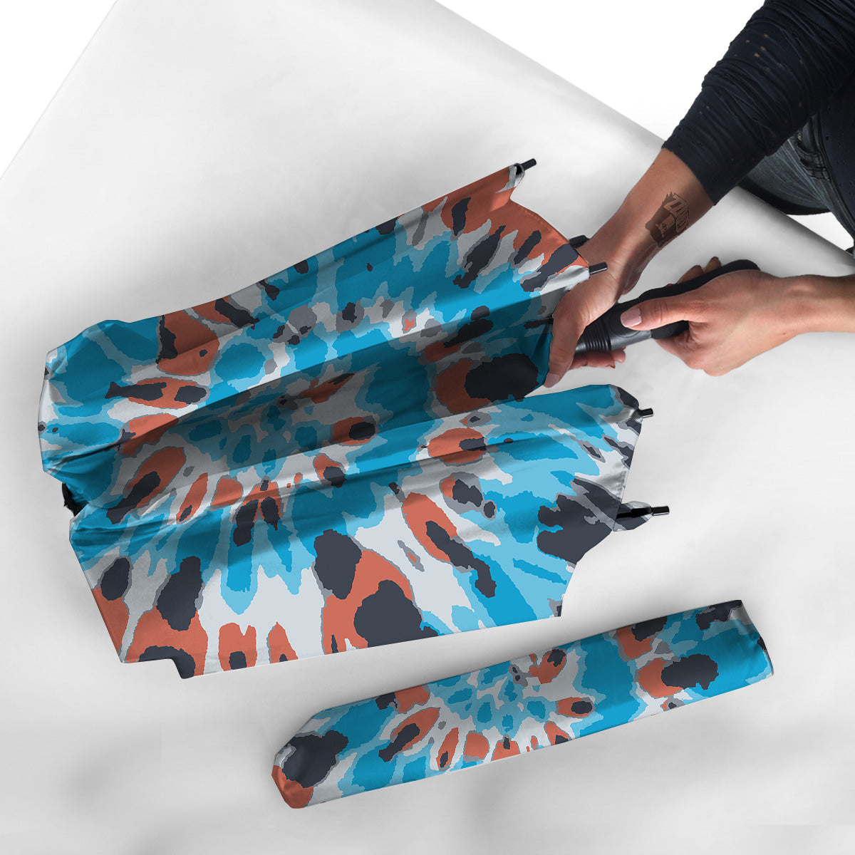 Tie Dye Orange And Blue Print Umbrella-grizzshop