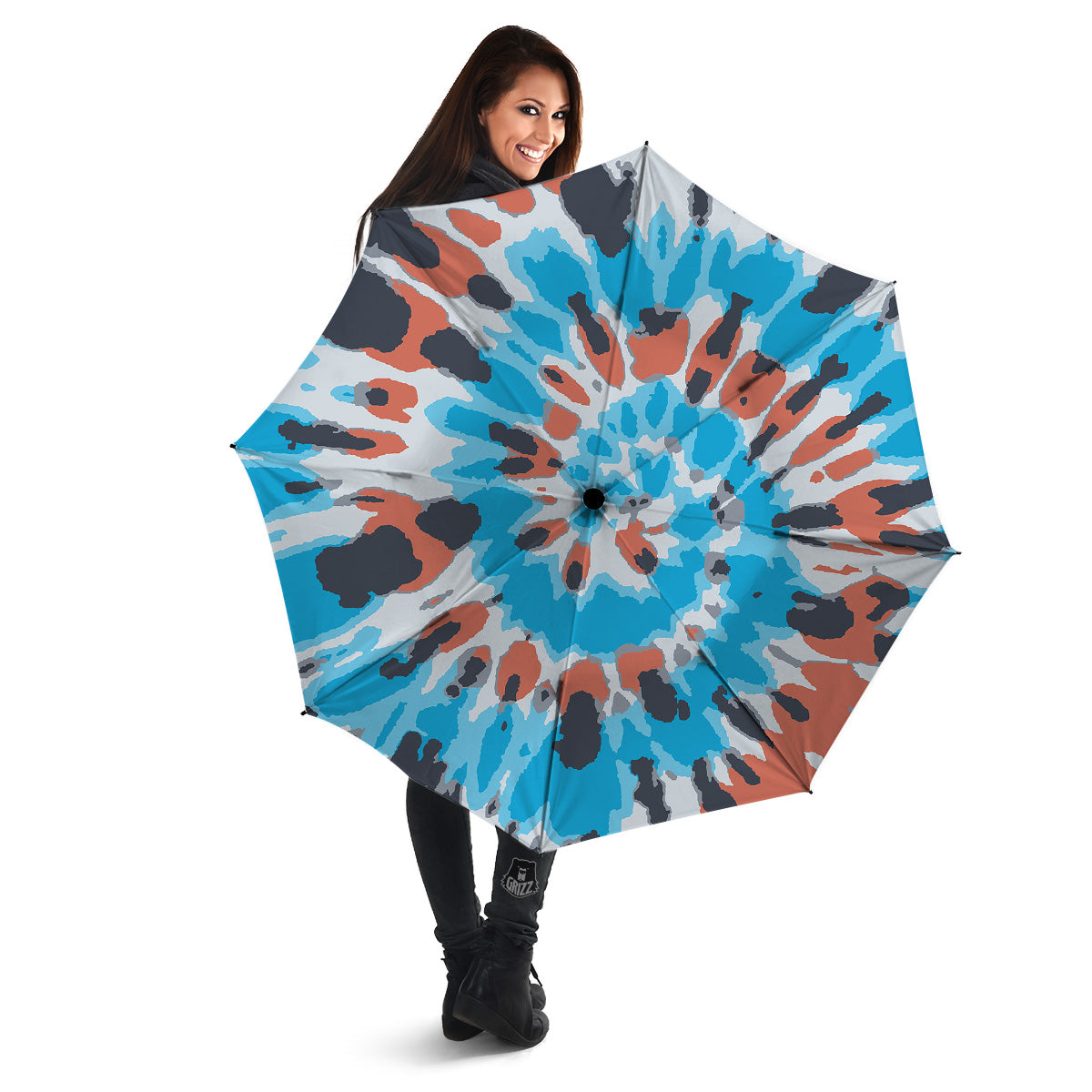 Tie Dye Orange And Blue Print Umbrella-grizzshop