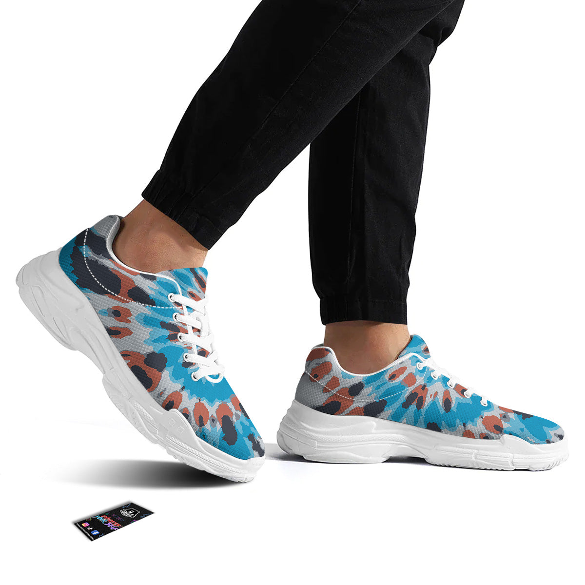 Tie Dye Orange And Blue Print White Chunky Shoes-grizzshop