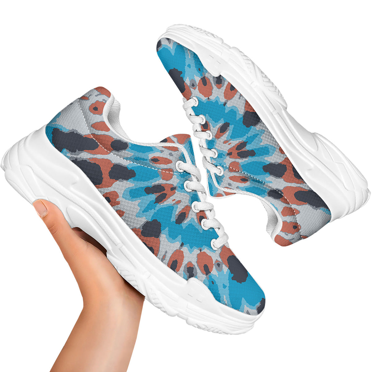 Tie Dye Orange And Blue Print White Chunky Shoes-grizzshop