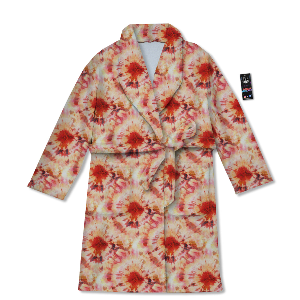 Tie Dye Orange And Red Color Print Bathrobe-grizzshop