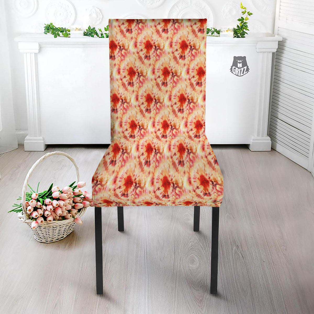 Tie Dye Orange And Red Color Print Dining Chair Slipcover-grizzshop