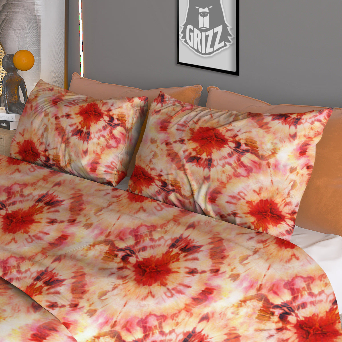 Tie Dye Orange And Red Color Print Duvet Cover Bedding Set