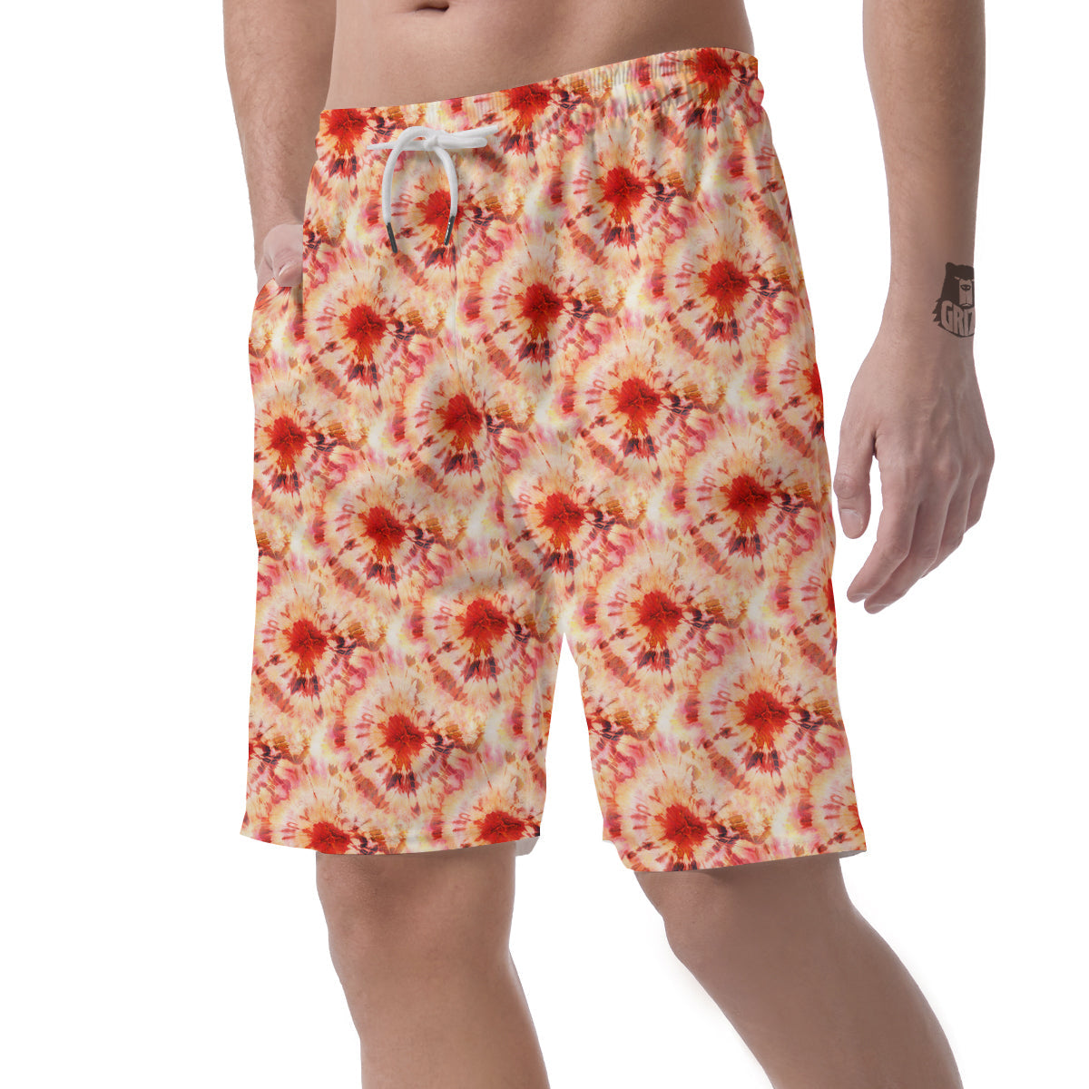 Tie Dye Orange And Red Color Print Men's Shorts-grizzshop