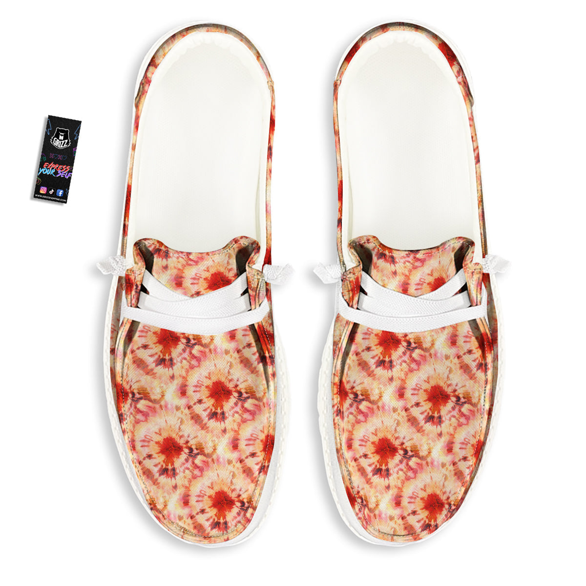 Tie Dye Orange And Red Color Print White Loafers-grizzshop