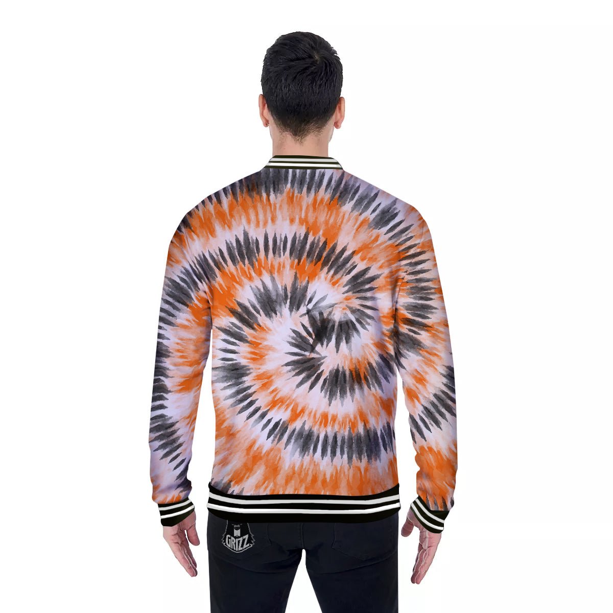 Tie Dye Orange Black Watercolor Print Baseball Jacket-grizzshop