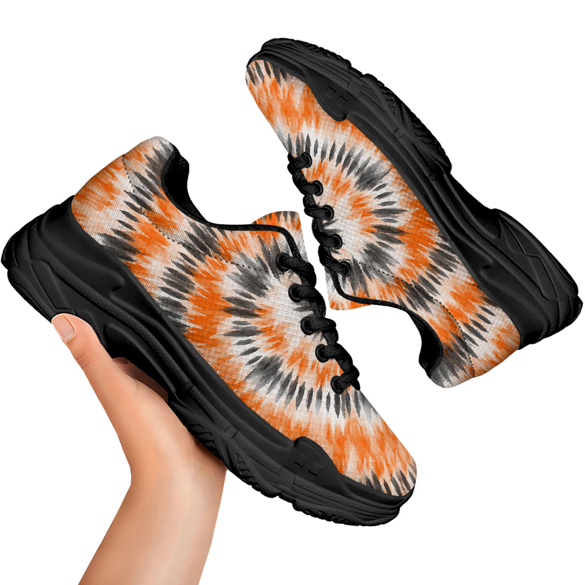 Tie Dye Orange Black Watercolor Print Black Chunky Shoes-grizzshop
