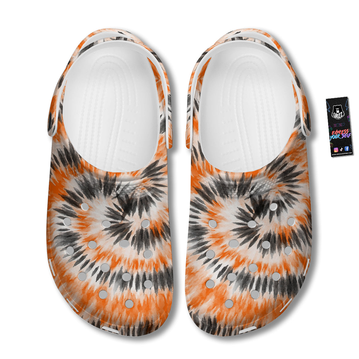 Tie Dye Orange Black Watercolor Print Clog-grizzshop