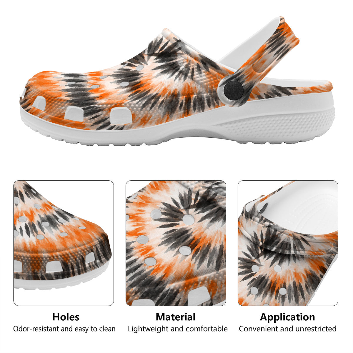 Tie Dye Orange Black Watercolor Print Clog-grizzshop