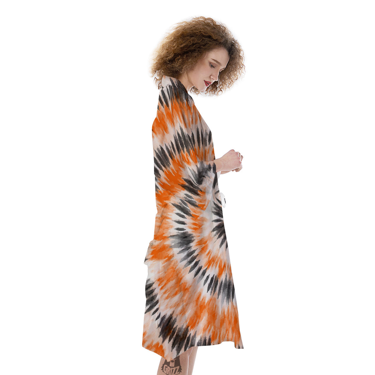 Tie Dye Orange Black Watercolor Print Kimono-grizzshop
