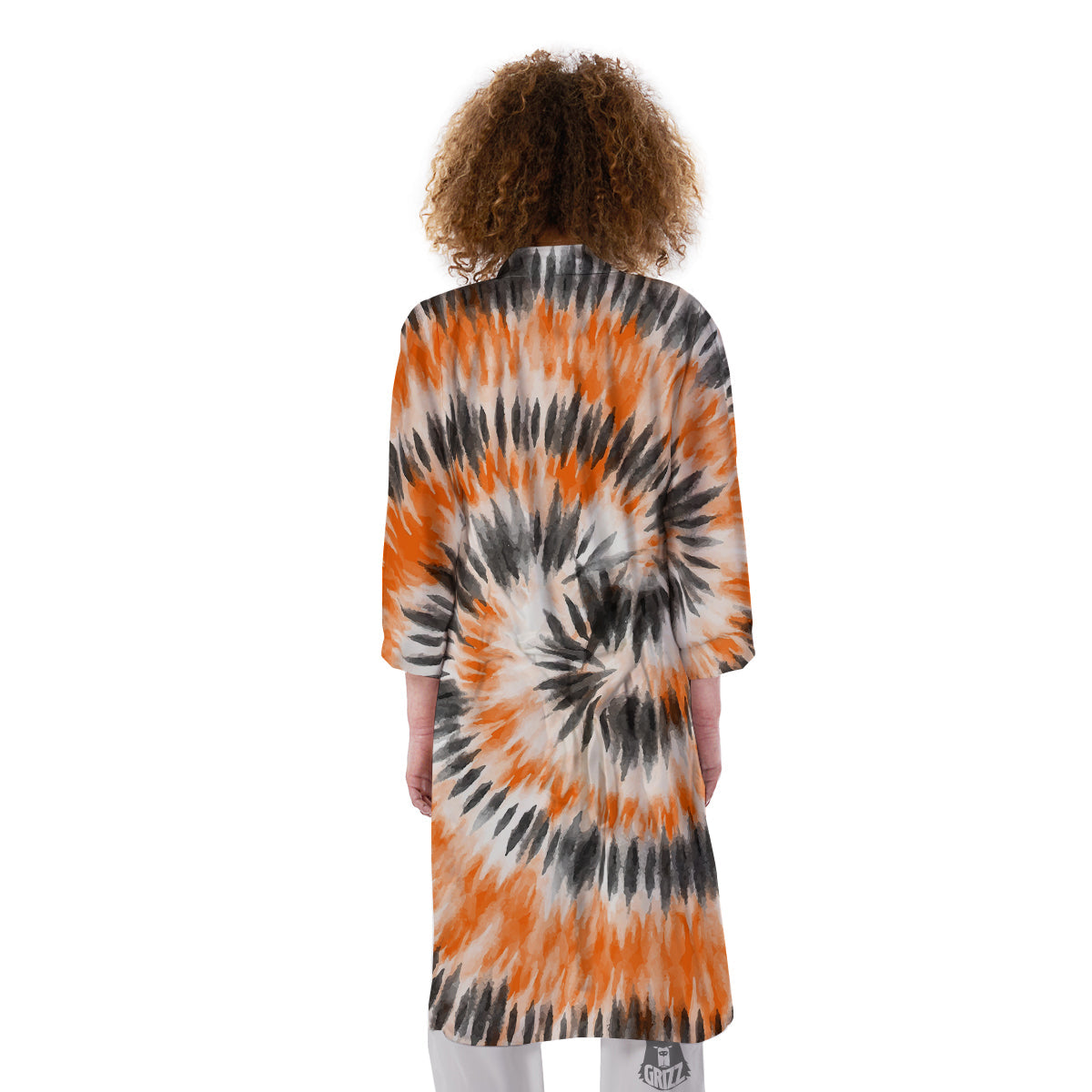 Tie Dye Orange Black Watercolor Print Kimono-grizzshop