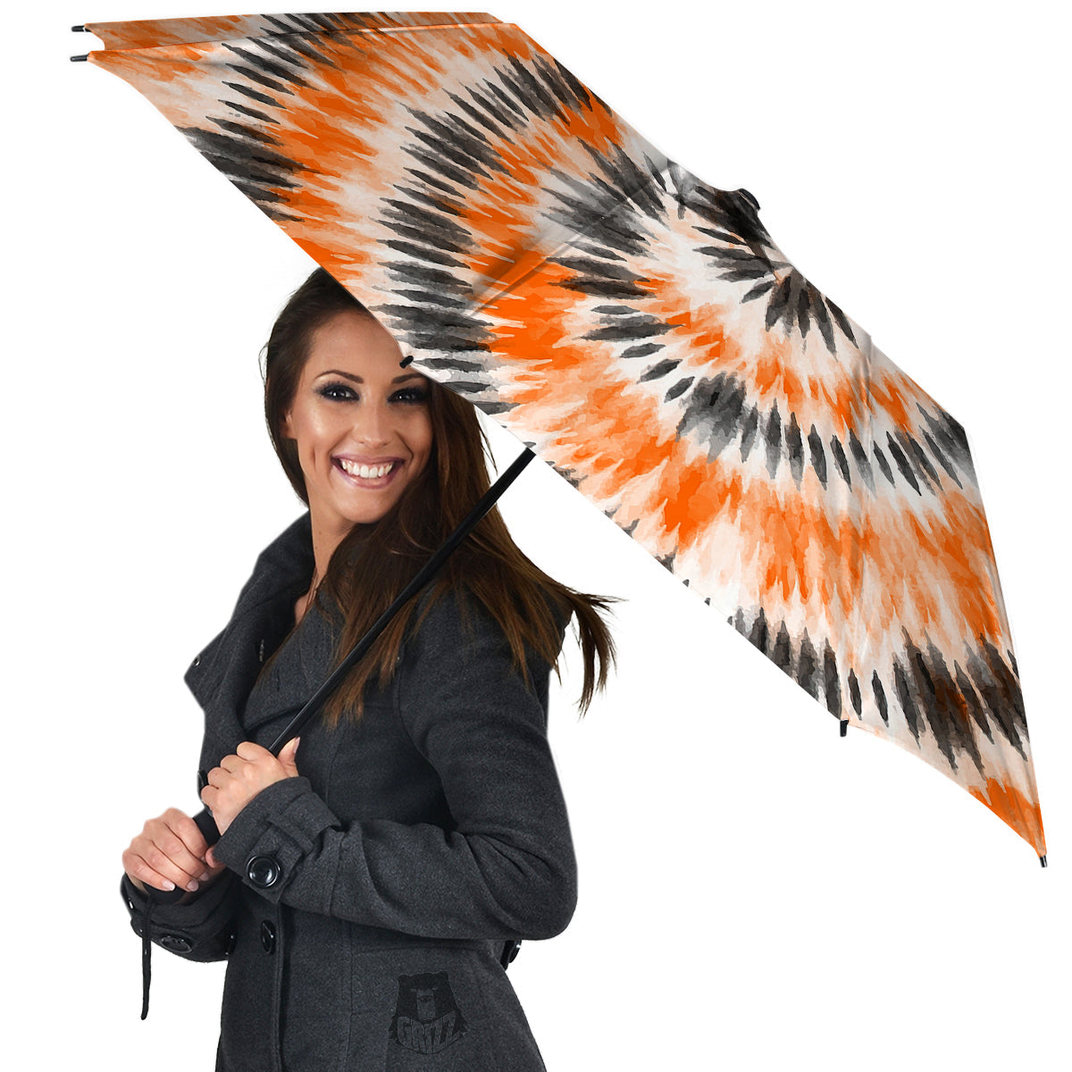 Tie Dye Orange Black Watercolor Print Umbrella-grizzshop