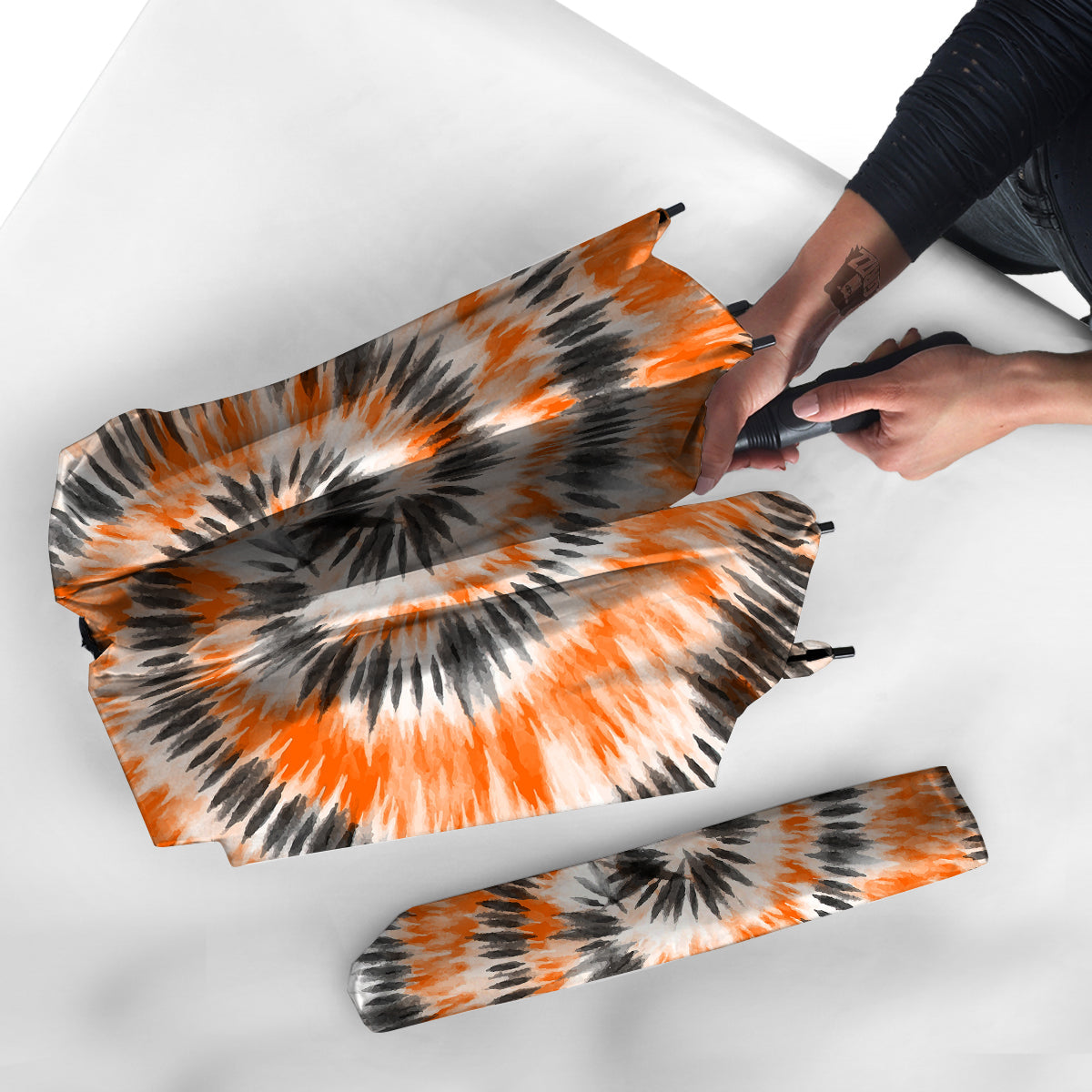 Tie Dye Orange Black Watercolor Print Umbrella-grizzshop