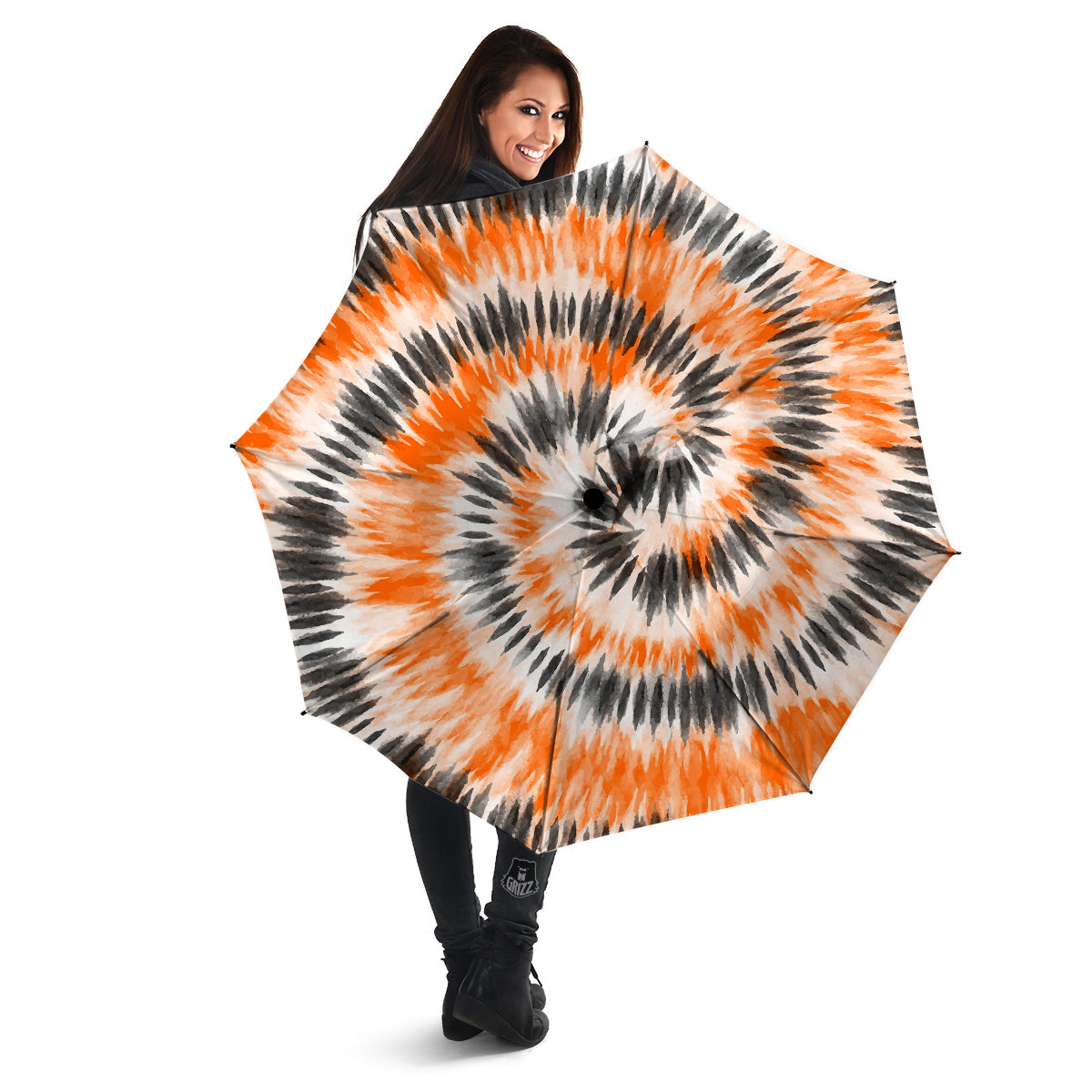 Tie Dye Orange Black Watercolor Print Umbrella-grizzshop
