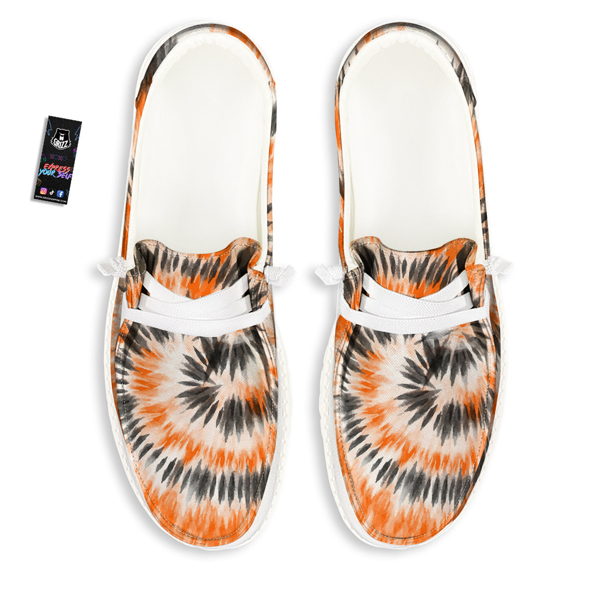 Tie Dye Orange Black Watercolor Print White Loafers-grizzshop