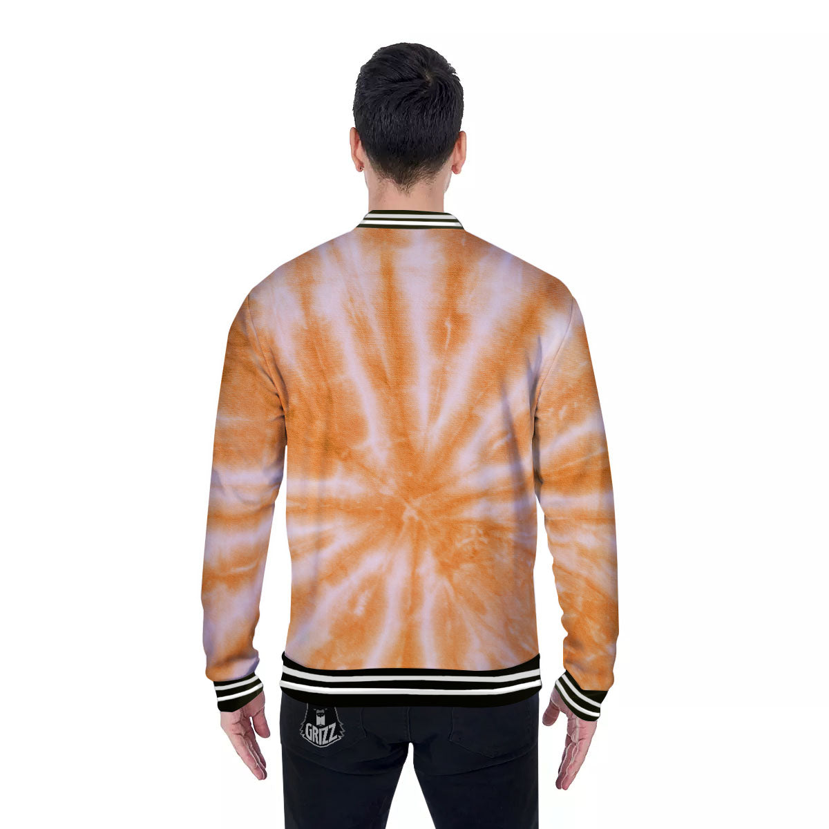 Tie Dye Orange Print Baseball Jacket-grizzshop