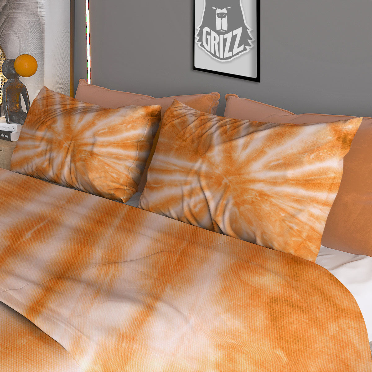 Tie Dye Orange Print Duvet Cover Bedding Set