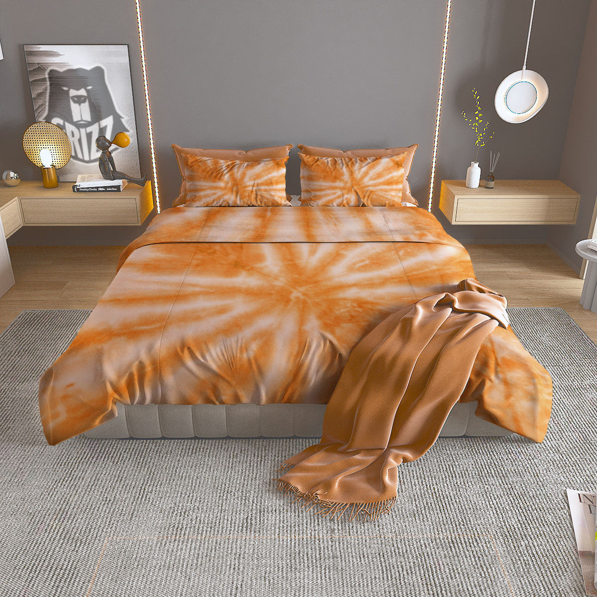 Tie Dye Orange Print Duvet Cover Bedding Set
