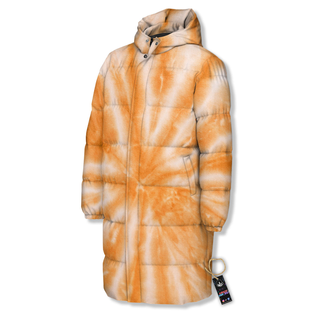 Tie Dye Orange Print Long Down Jacket-grizzshop