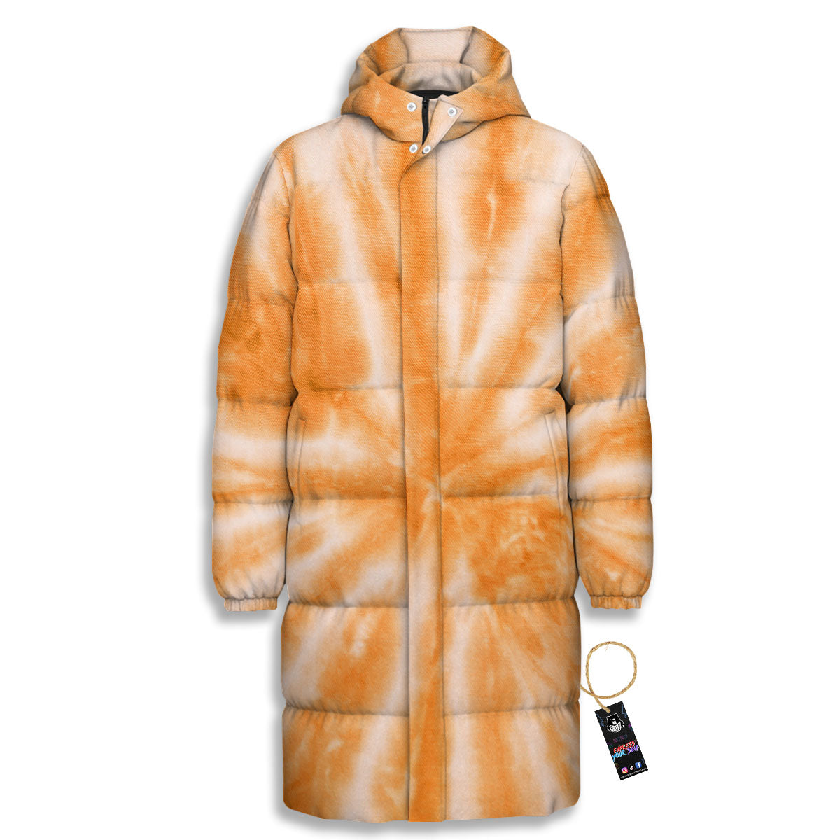 Tie Dye Orange Print Long Down Jacket-grizzshop