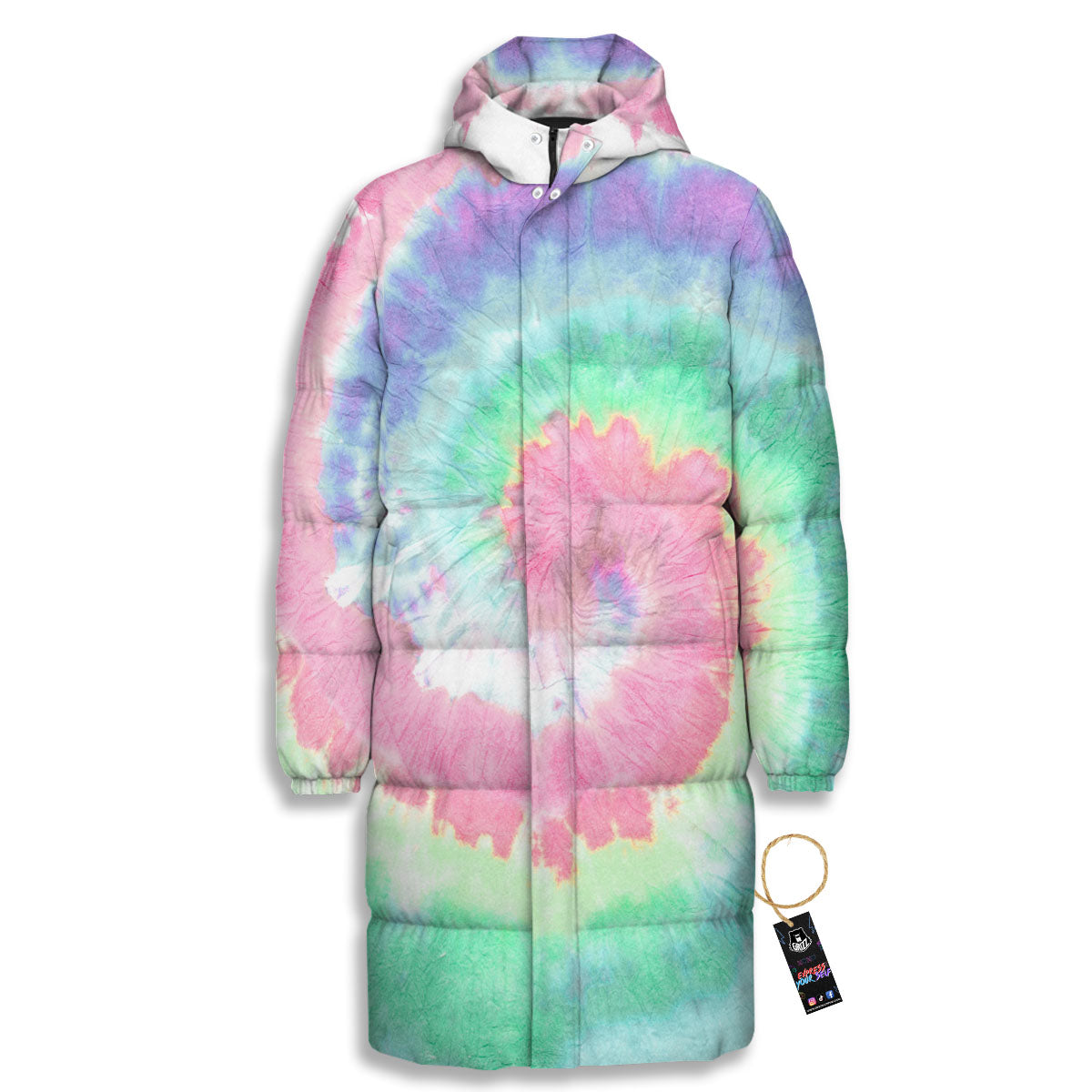 Tie Dye Pastel Print Long Down Jacket-grizzshop