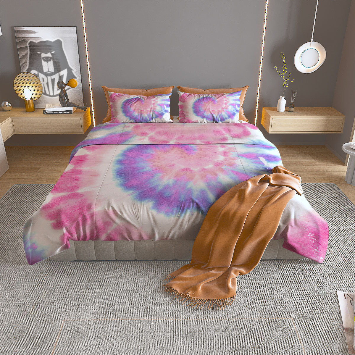 Tie Dye Pastel Spiral Print Duvet Cover Bedding Set
