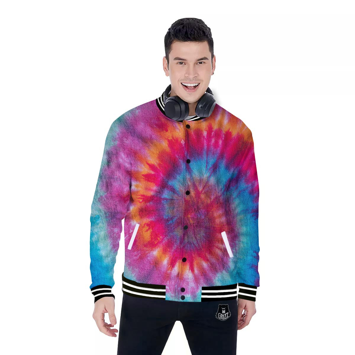 Tie Dye Pattern Print Baseball Jacket-grizzshop