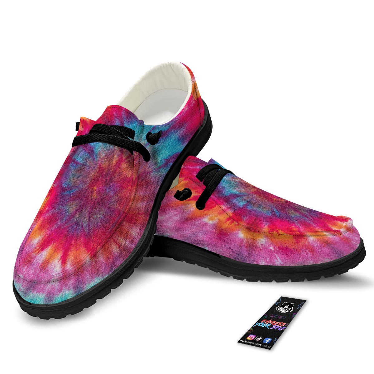 Tie Dye Pattern Print Black Loafers-grizzshop