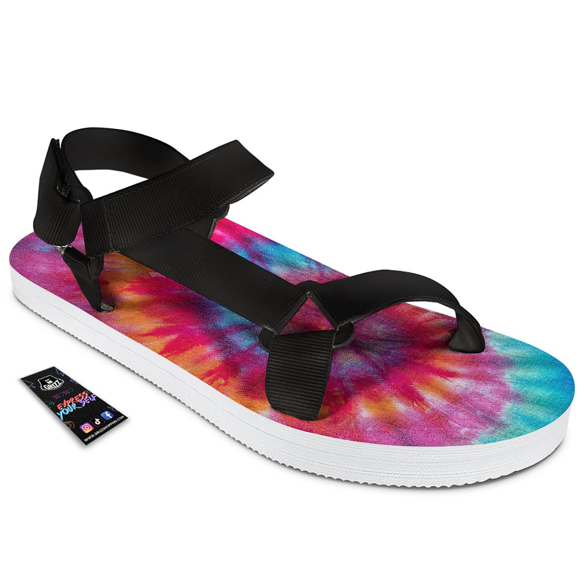 Tie Dye Pattern Print Black Open Toe Sandals-grizzshop
