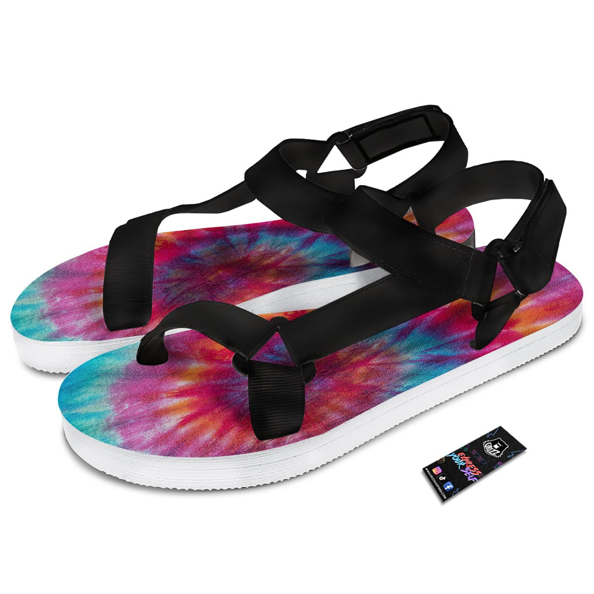 Tie Dye Pattern Print Black Open Toe Sandals-grizzshop