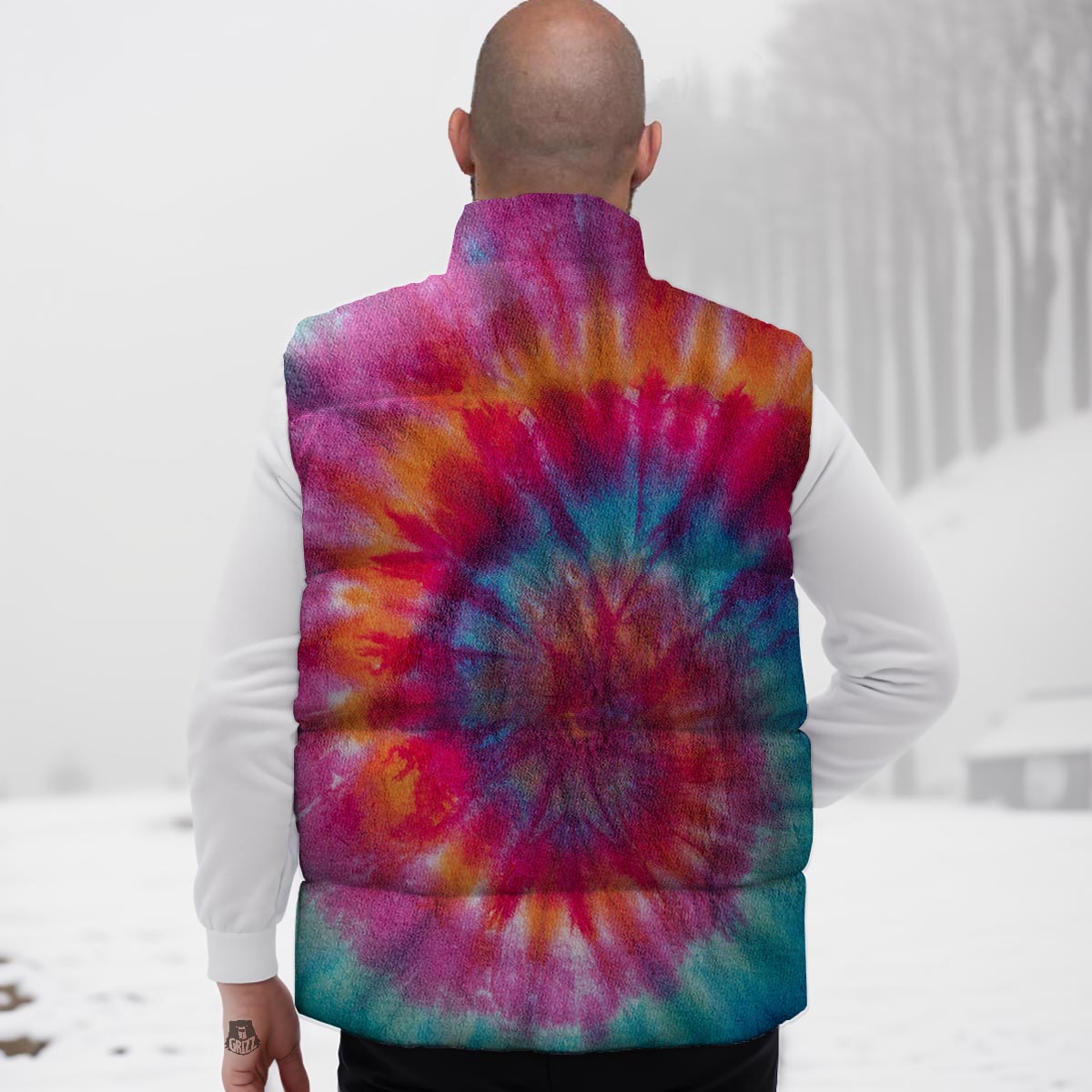 Tie Dye Pattern Print Down Vest-grizzshop