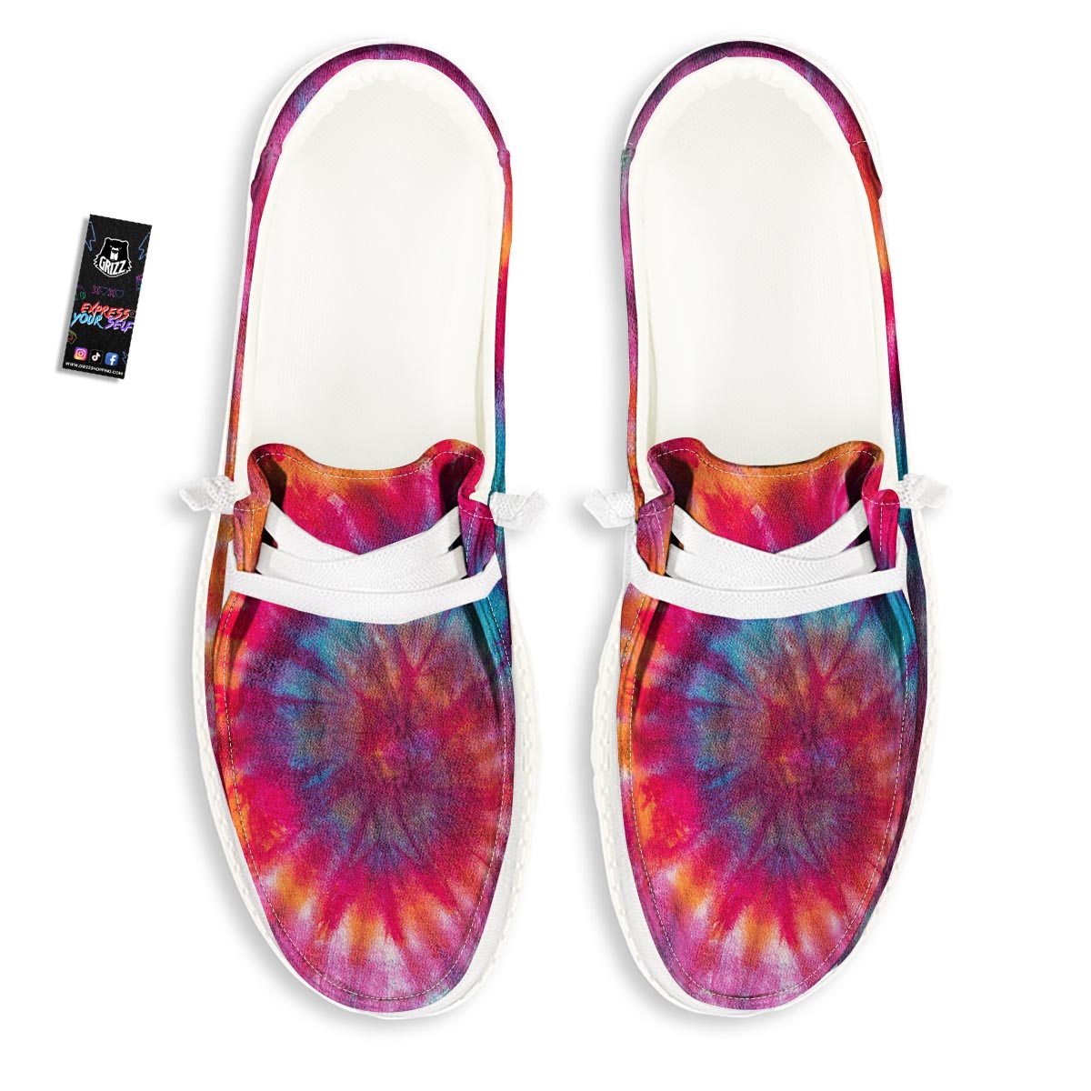 Tie Dye Pattern Print White Loafers-grizzshop