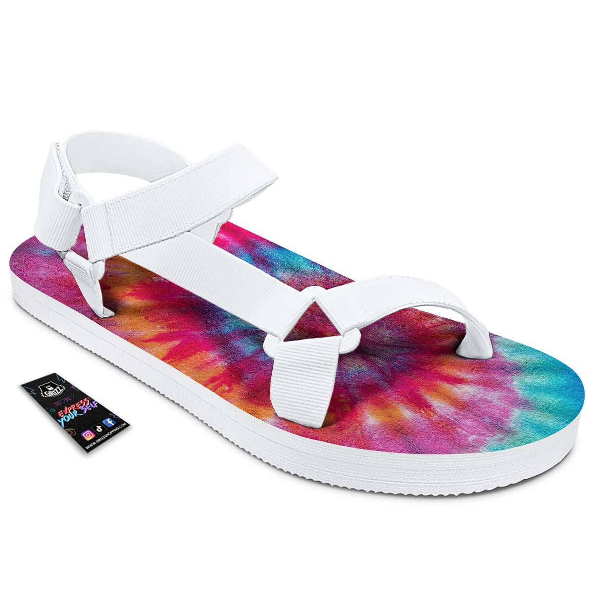 Tie Dye Pattern Print White Open Toe Sandals-grizzshop