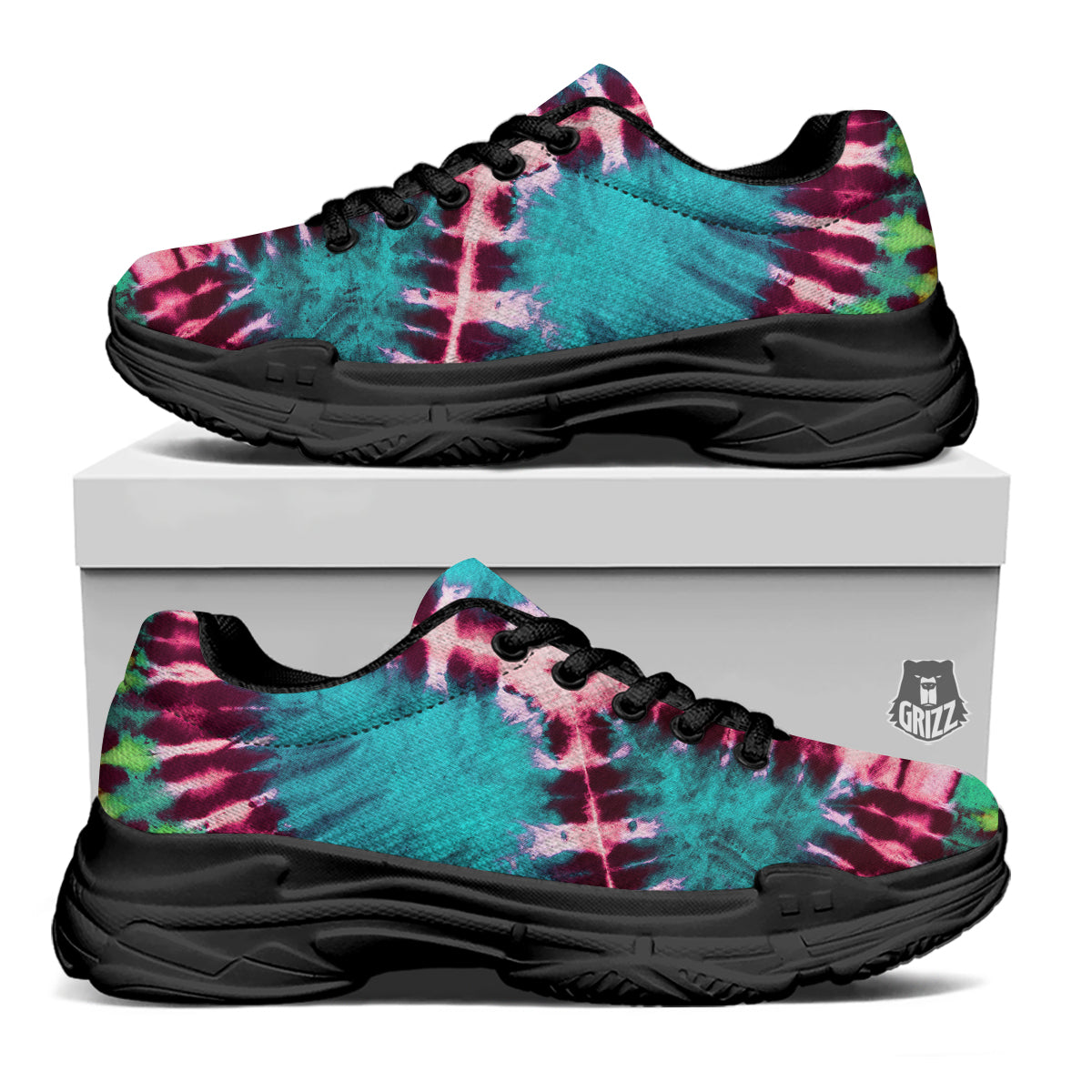 Tie Dye Peace Sign Print Black Chunky Shoes-grizzshop