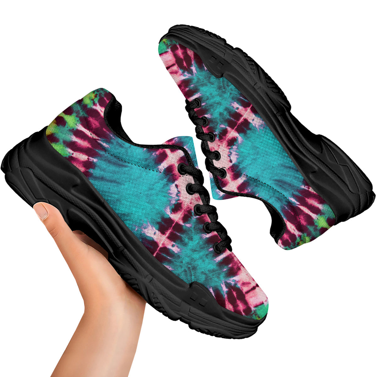 Tie Dye Peace Sign Print Black Chunky Shoes-grizzshop