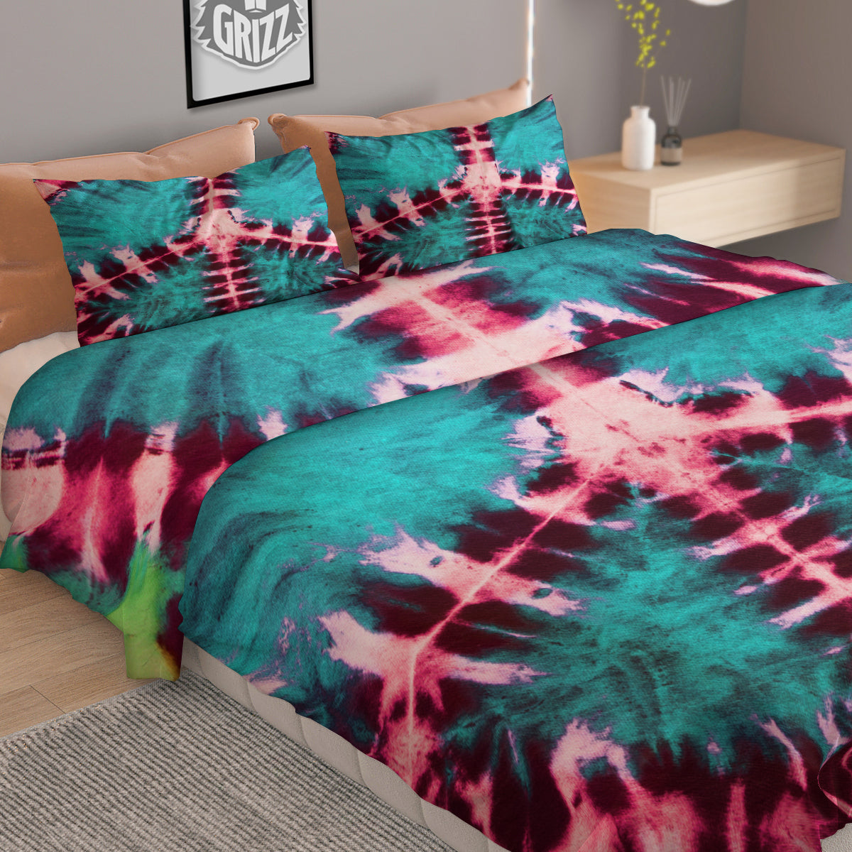 Tie Dye Peace Sign Print Duvet Cover Bedding Set