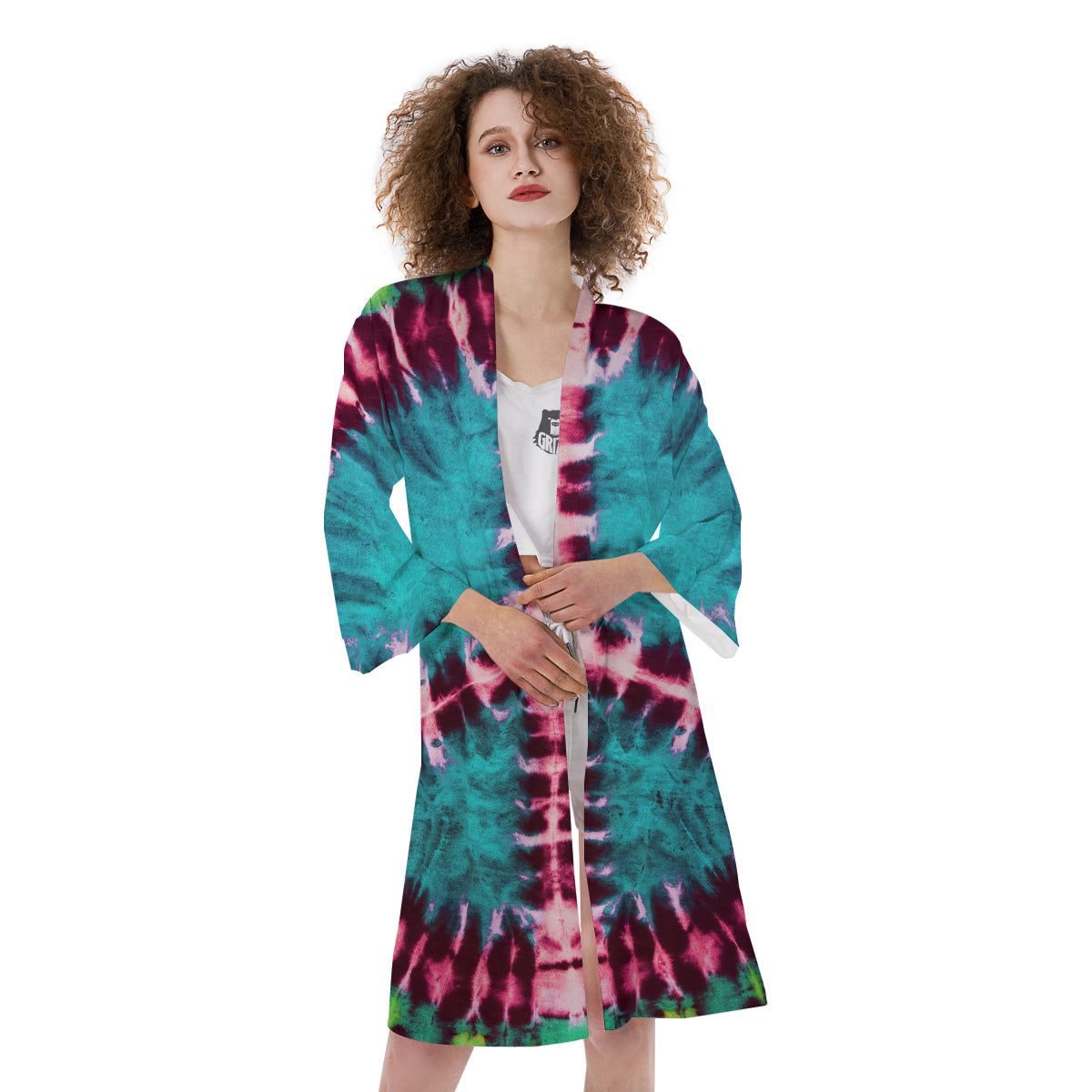 Tie Dye Peace Sign Print Kimono-grizzshop