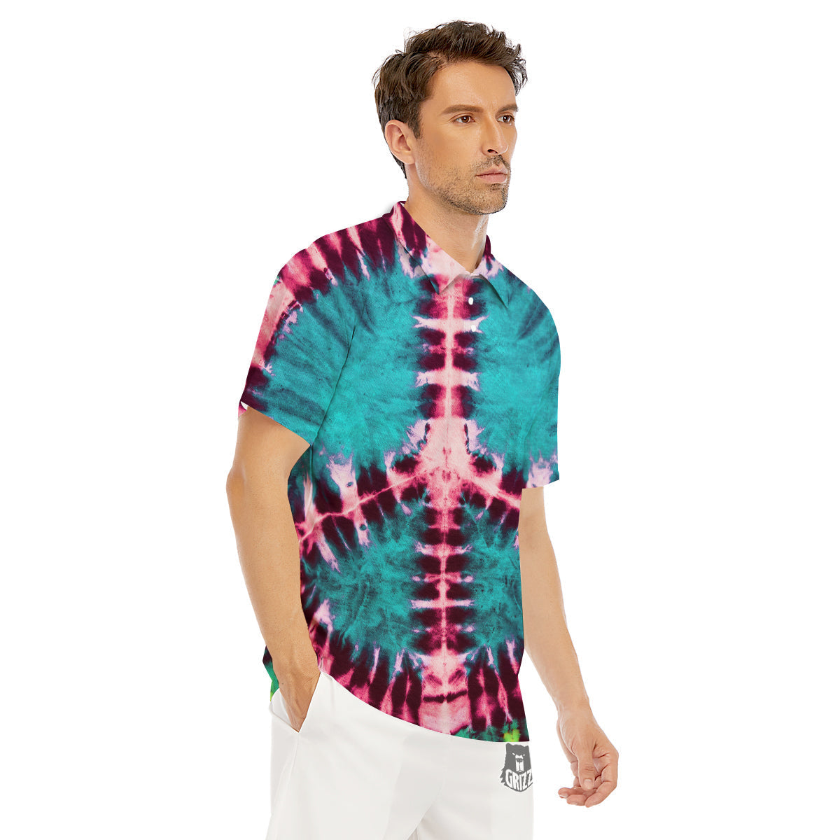Tie Dye Peace Sign Print Men's Golf Shirts-grizzshop