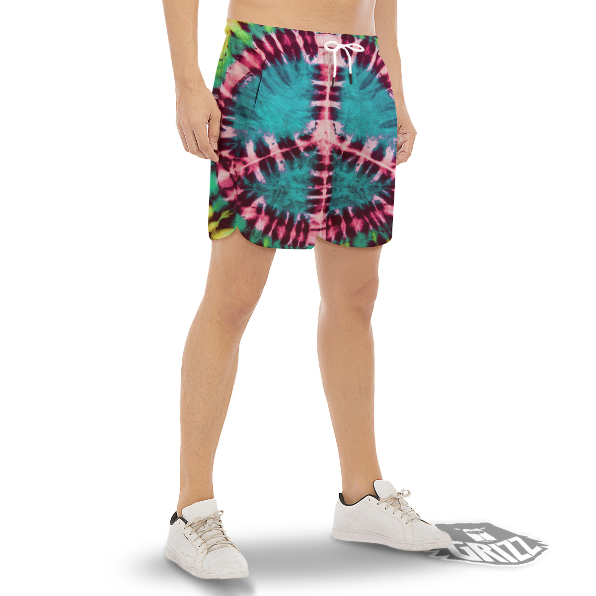 Tie Dye Peace Sign Print Men's Gym Shorts-grizzshop